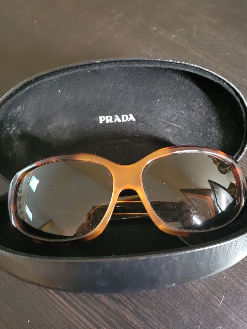 Prada Tortoise Oval Sunglasses with Case